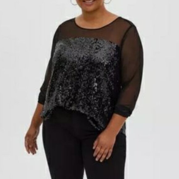 Torrid mesh & sequin blouse black size 2 - Picture 1 of 6